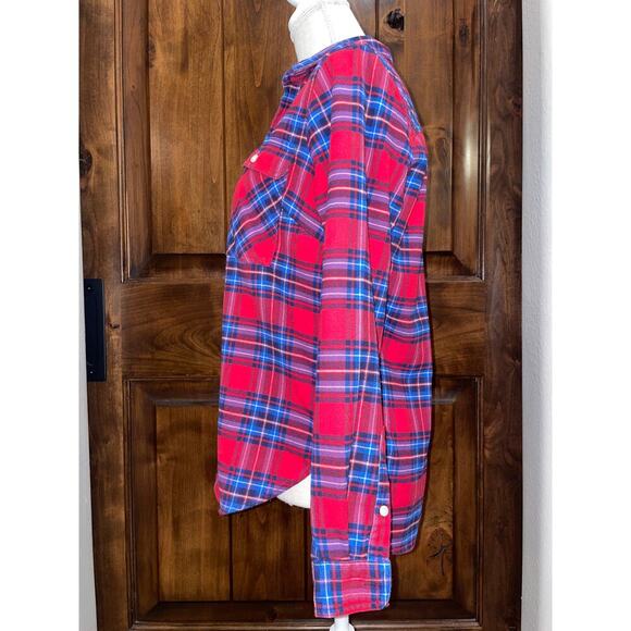 J Crew Mercantile Women’s 1/2 Zip Red/Blue Flannel Shacket Size XSmall. - Picture 3 of 8